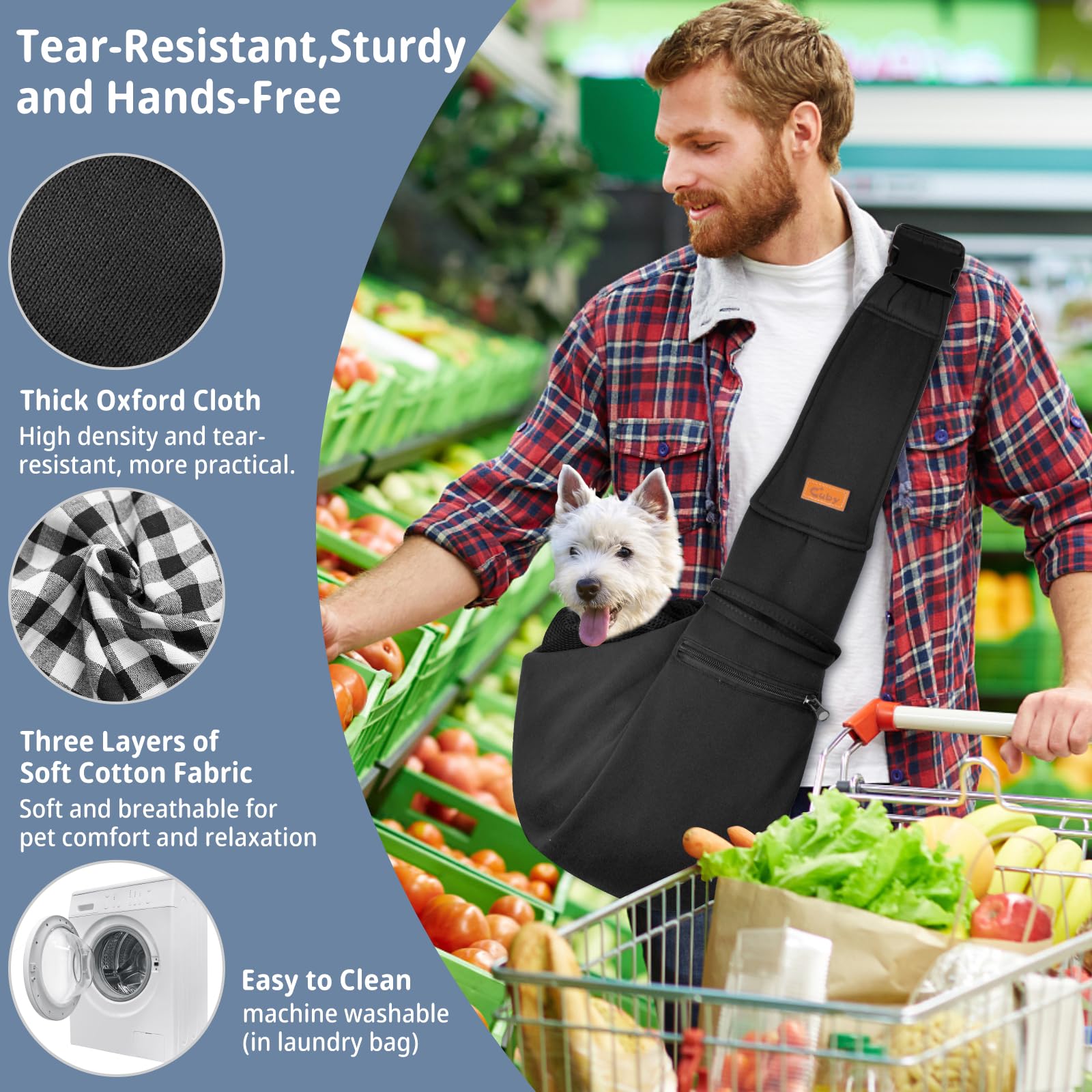 Cuby sling carrier adjustable shoulder harness with sturdy buckles for a secure fit.
