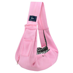 CUBY porta-mascotas rosa, vista frontal, diseño cómodo para mascotas pequeñas.