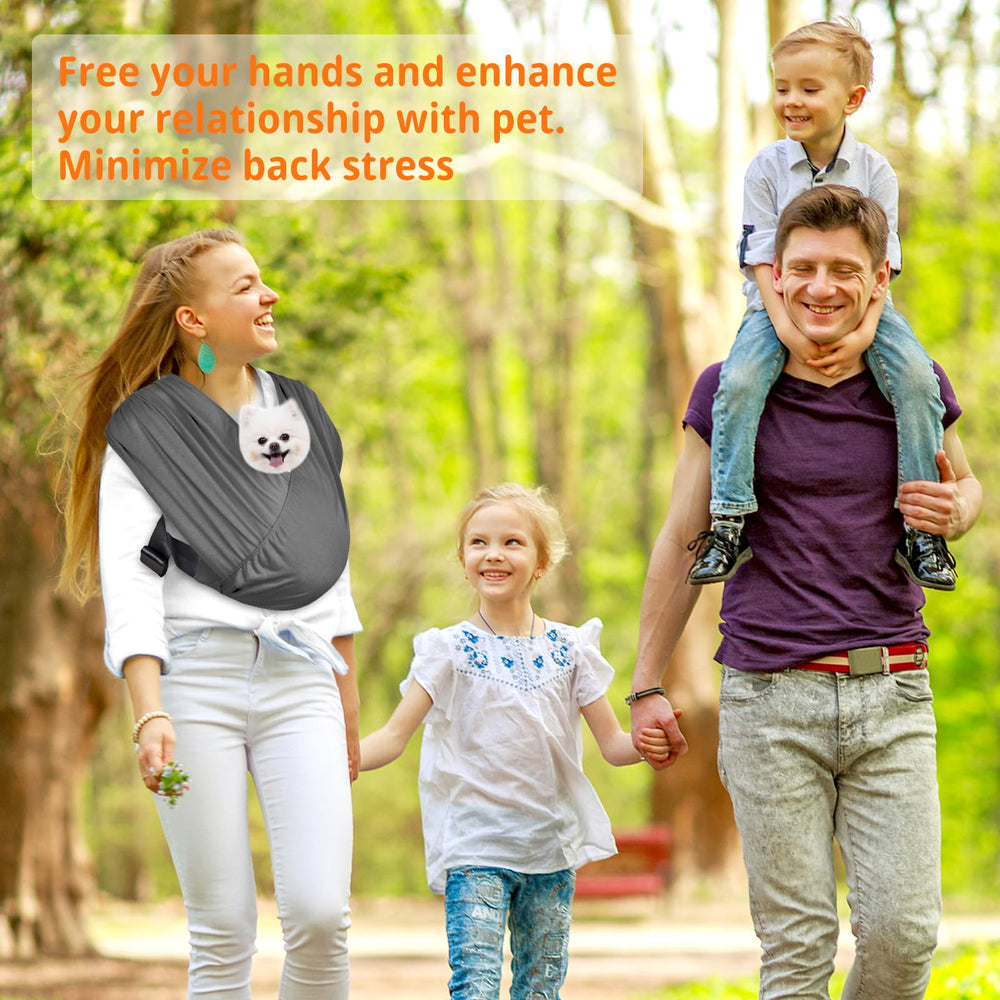Cuby small dog sling adjustable fit accommodates different caregivers and pets
