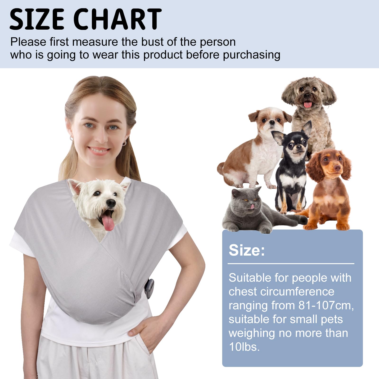 CUBY Swaddle Dog Sling Carrier adjustable straps secure a comfortable fit for caregivers.