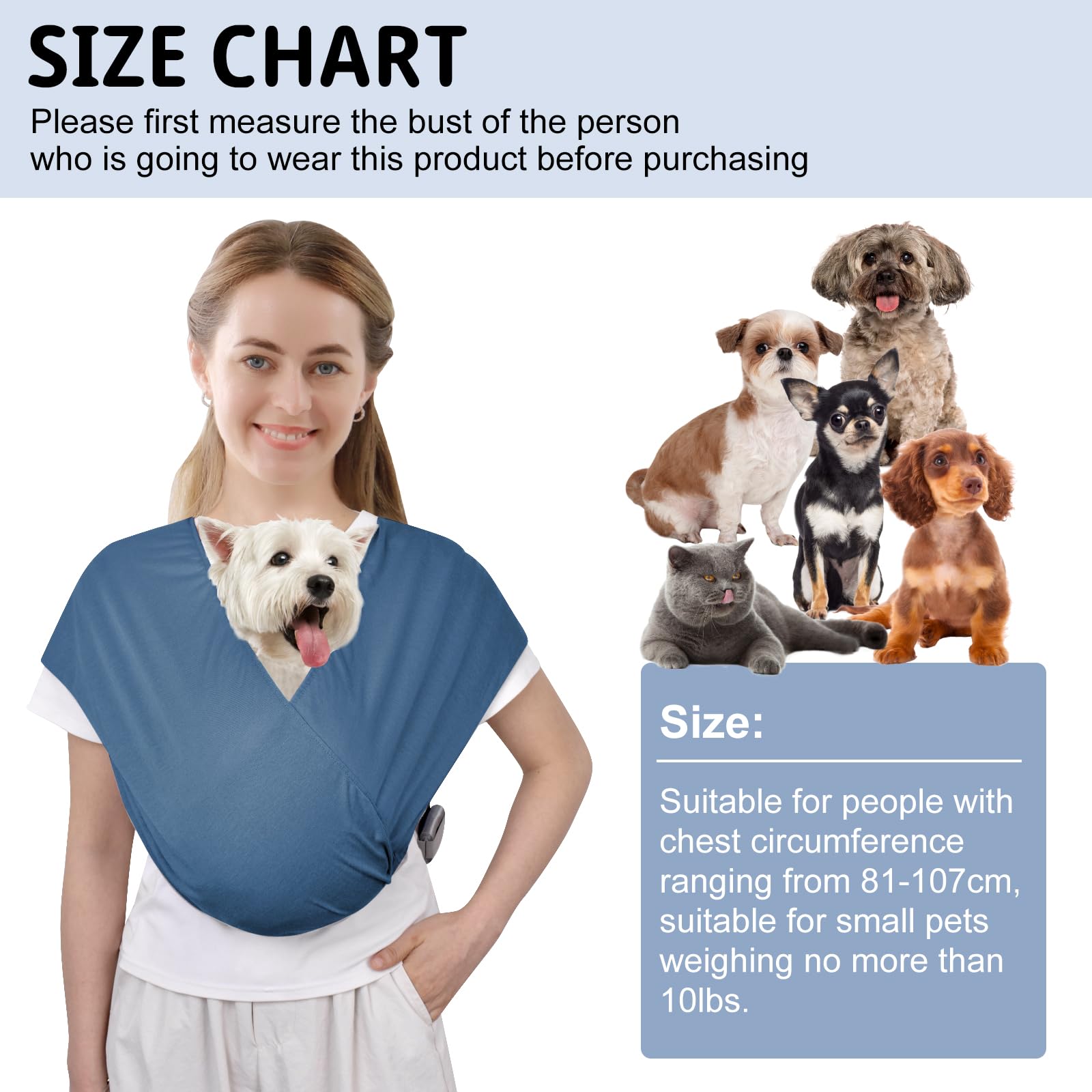 Cuby Swaddle Dog Sling Blue adjustable fit for different family members during walks.