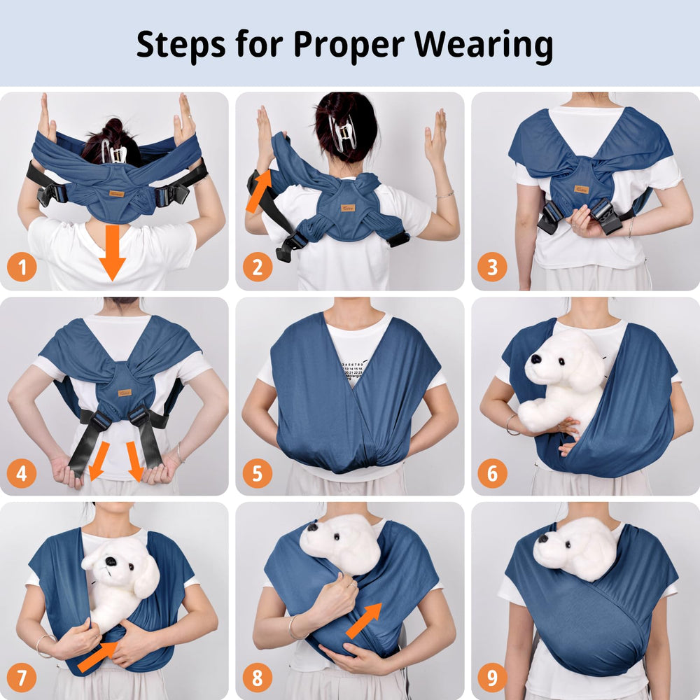 Cuby Swaddle Dog Sling Blue breathable fabric keeps pets comfortable.