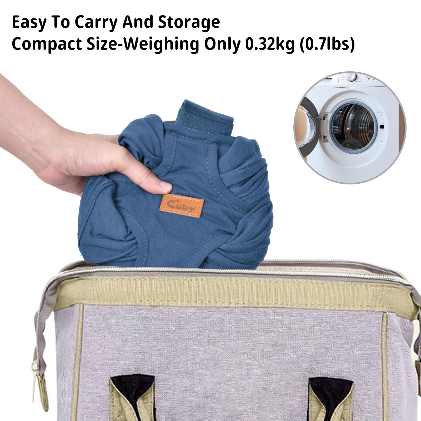 Cuby Swaddle Dog Sling Blue machine washable for easy care and reuse.