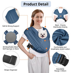 Cuby Swaddle Dog Sling Blue soft cotton offers gentle pet comfort.