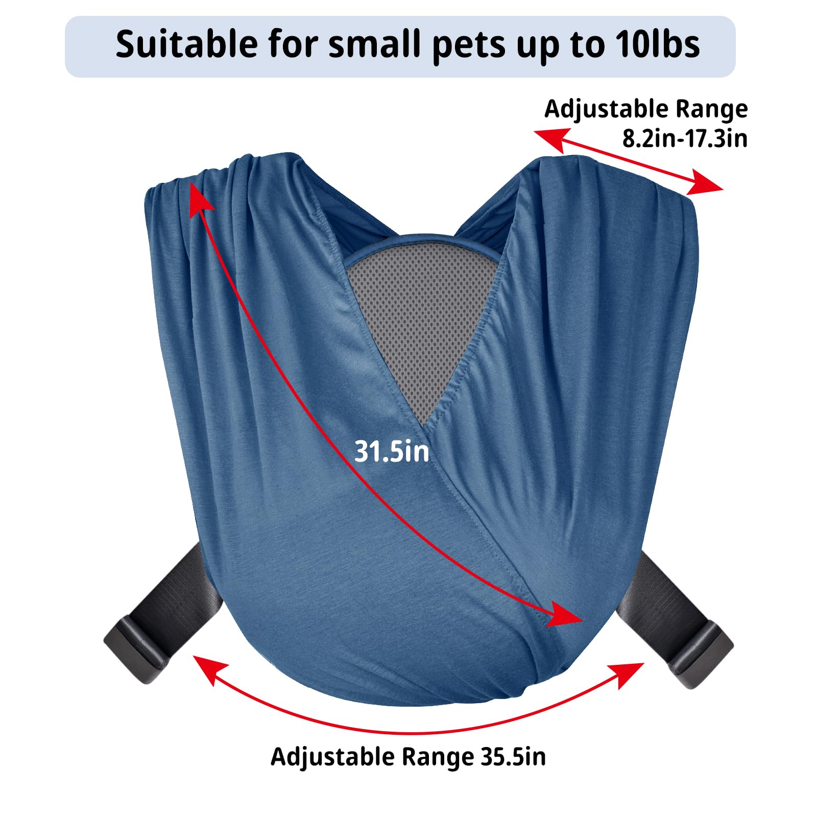 Cuby Swaddle Dog Sling Blue suitable for pets up to 11 pounds.