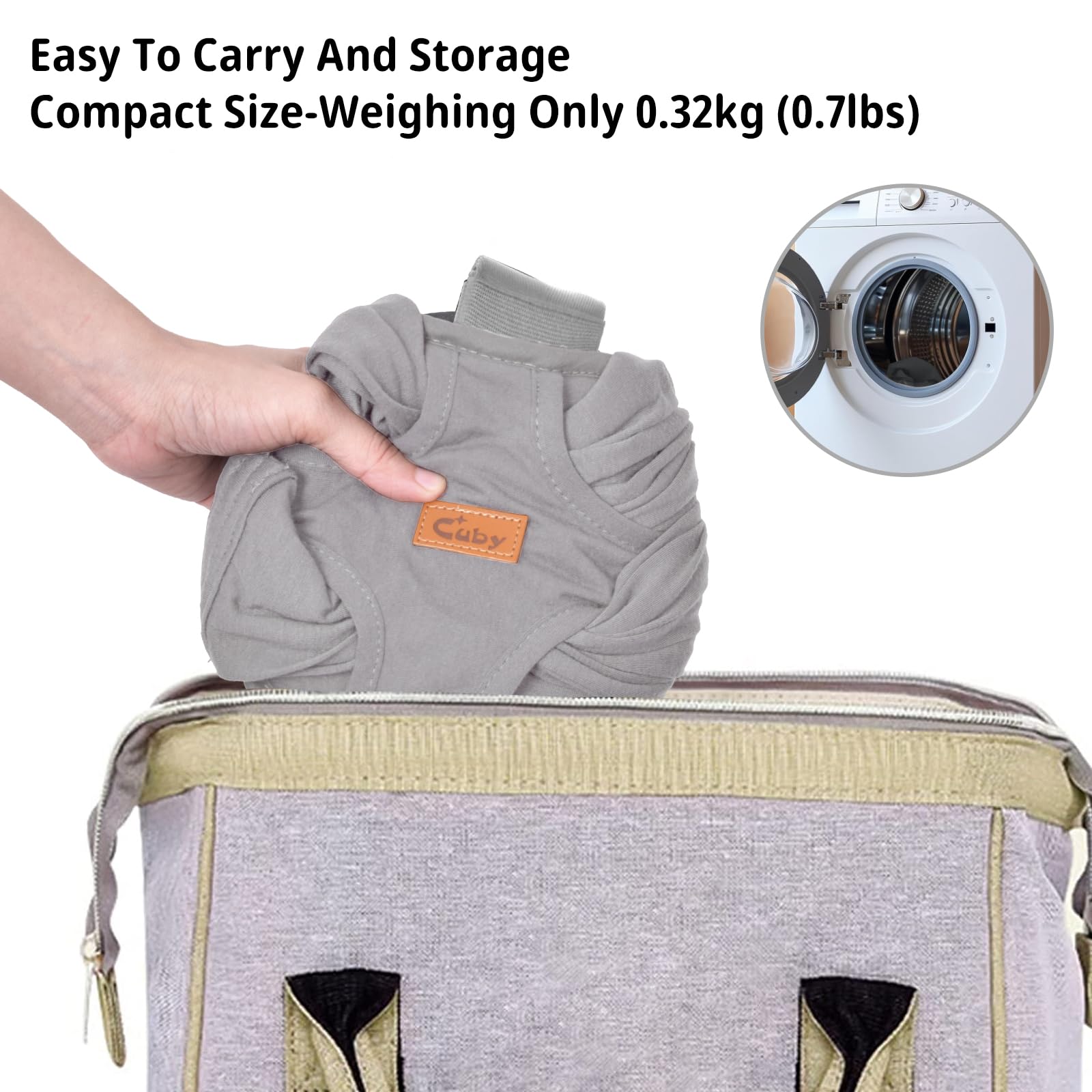 CUBY Swaddle Dog Sling Carrier front-weight distribution may ease back and shoulder strain.