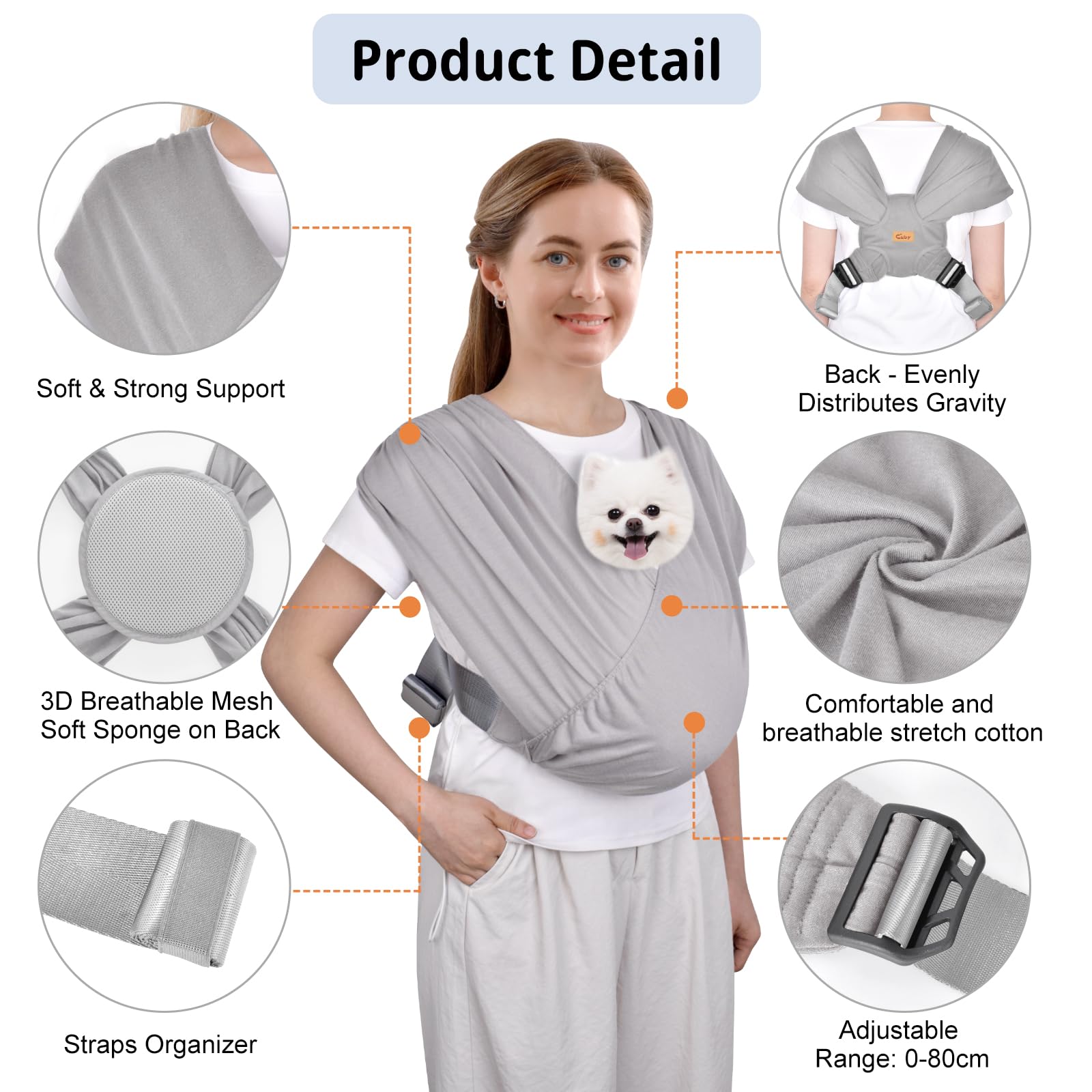 CUBY Swaddle Dog Sling Carrier soft cotton fabric delivers breathable comfort for pets.