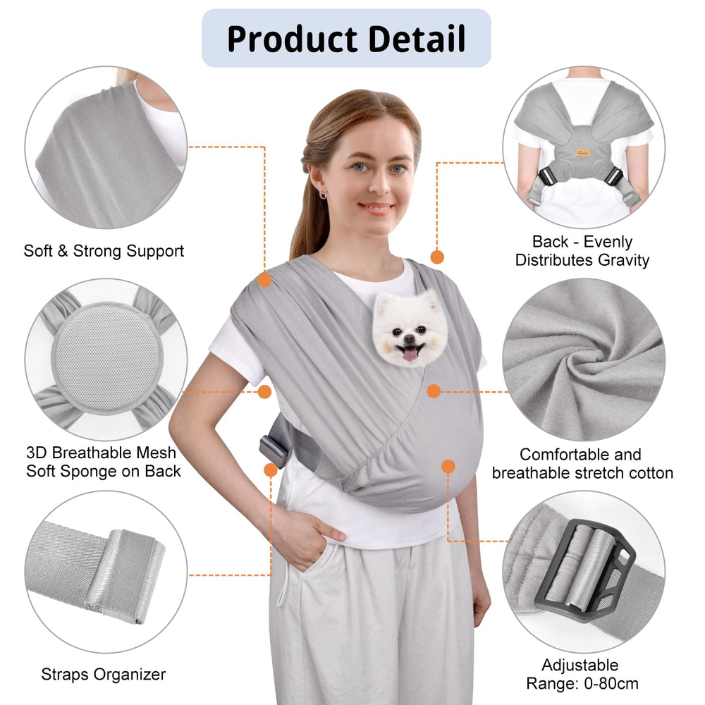 CUBY Swaddle Dog Sling Carrier soft cotton fabric delivers breathable comfort for pets.