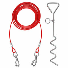 Cuddlerr 20ft tie-out cable in yard for safe, free-roaming dog play.