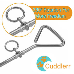 Cuddlerr dog tie-out assembly with quick-release clips ensures secure setup.