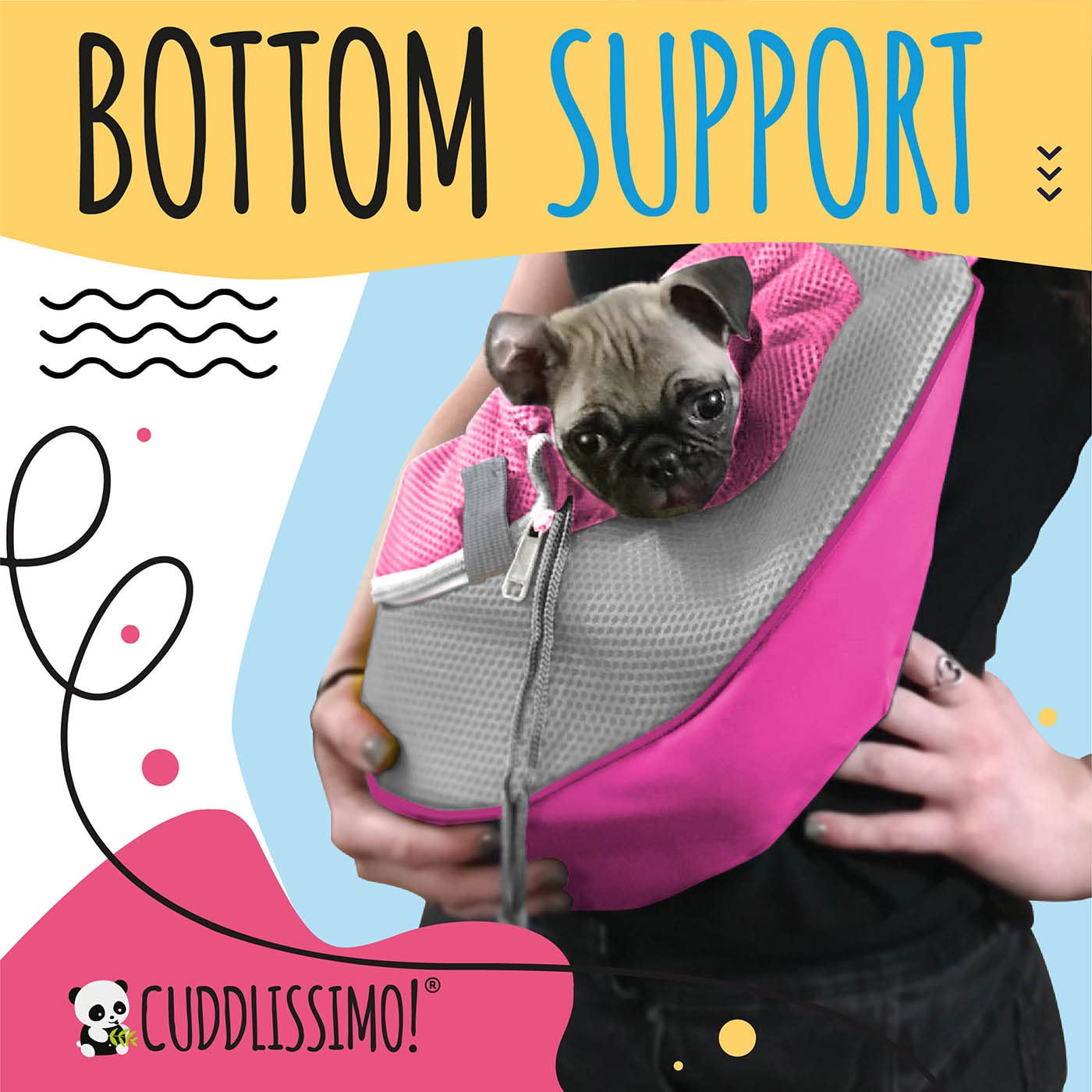Cuddlissimo! pink-l breathable mesh keeps your pet cool during warm, active outings.