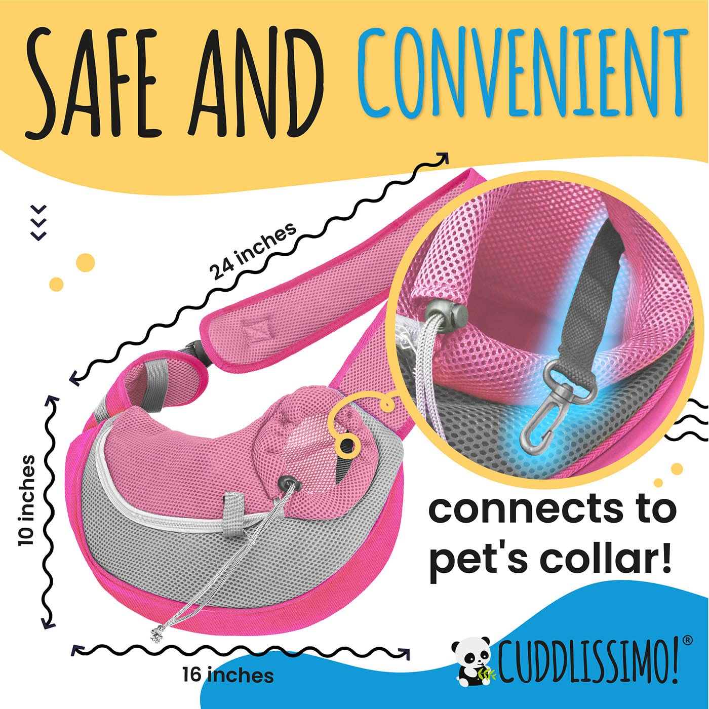Cuddlissimo! pink-l drawstring opening provides adjustable entry for quick, secure pet access.