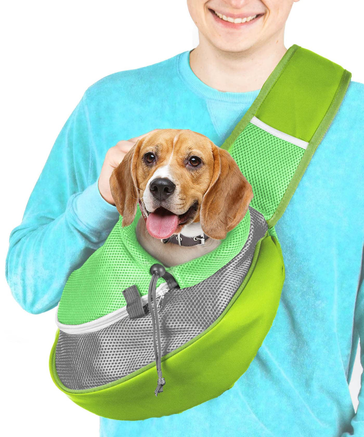 Cuddlissimo! pet sling carrier front view for hands-free adventures with your small pet.