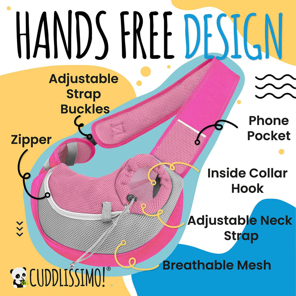 Cuddlissimo! pink-l hook design secures pets to collar for added safety.