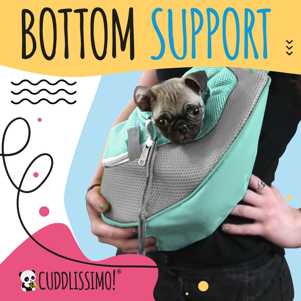 Cuddlissimo! dog-in-sling image shows comfort on walks and quick errands.