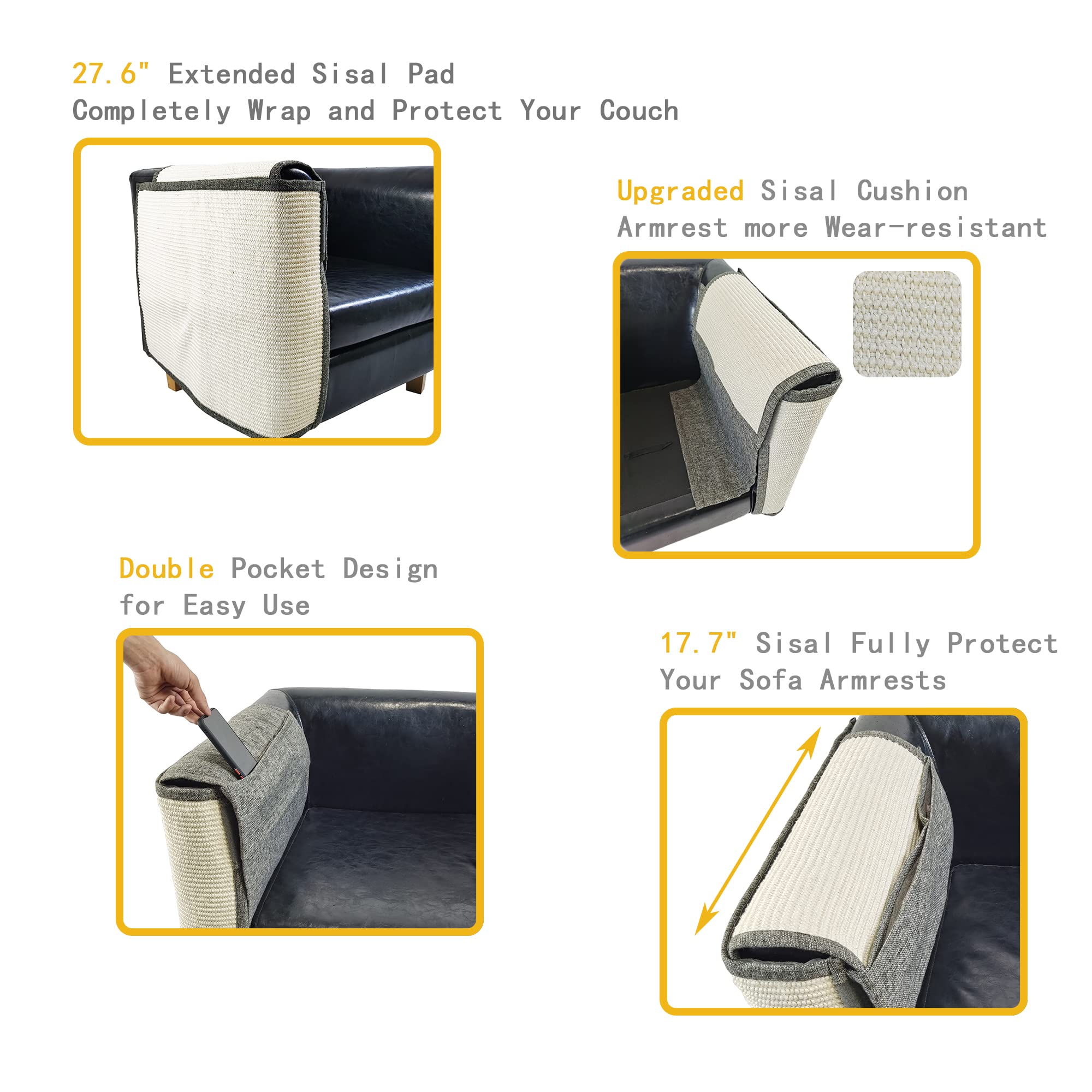 Cudmia sisal armrest close-up highlights durable scratching surface.
