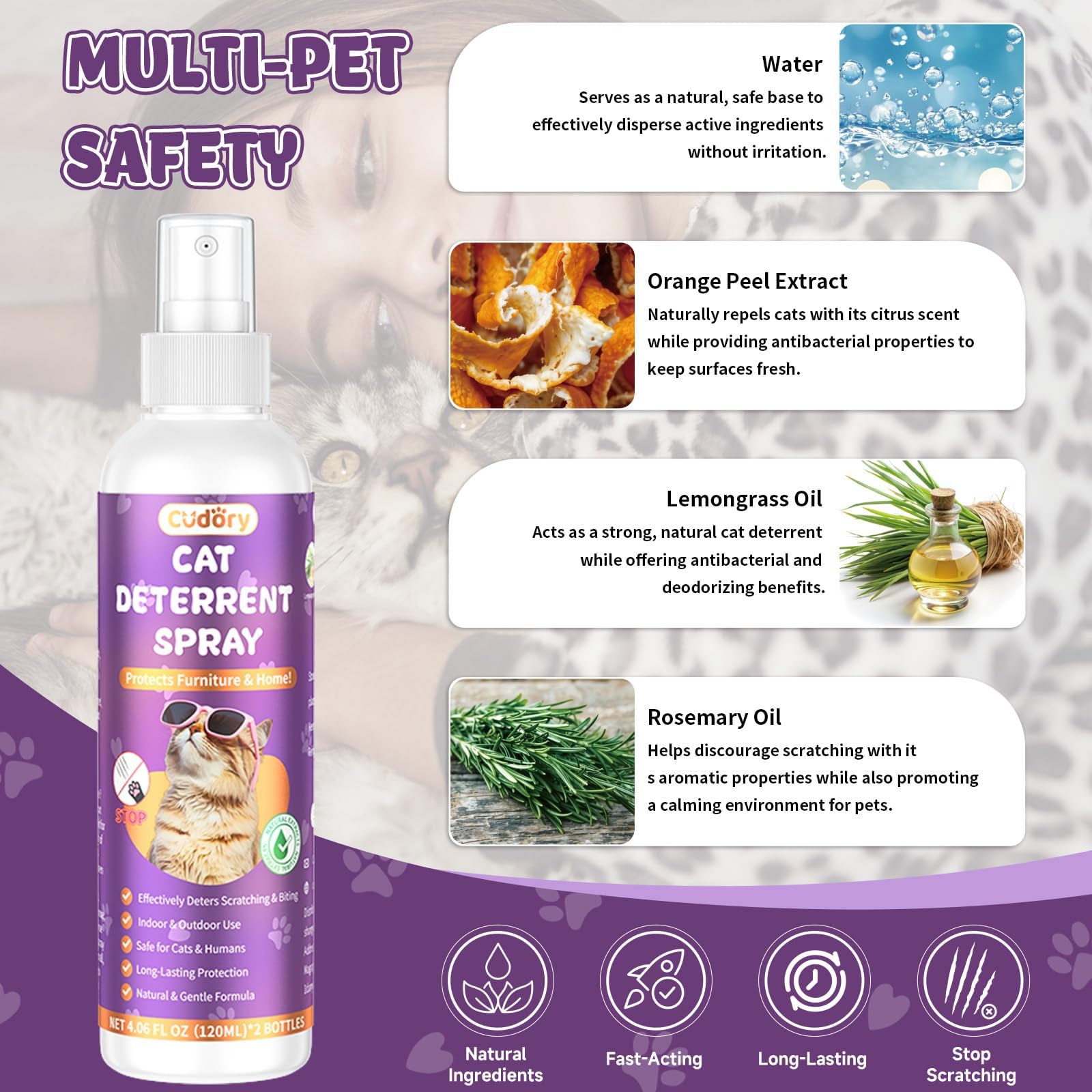 Cudory cat deterrent spray used indoors protecting sofas from scratching.