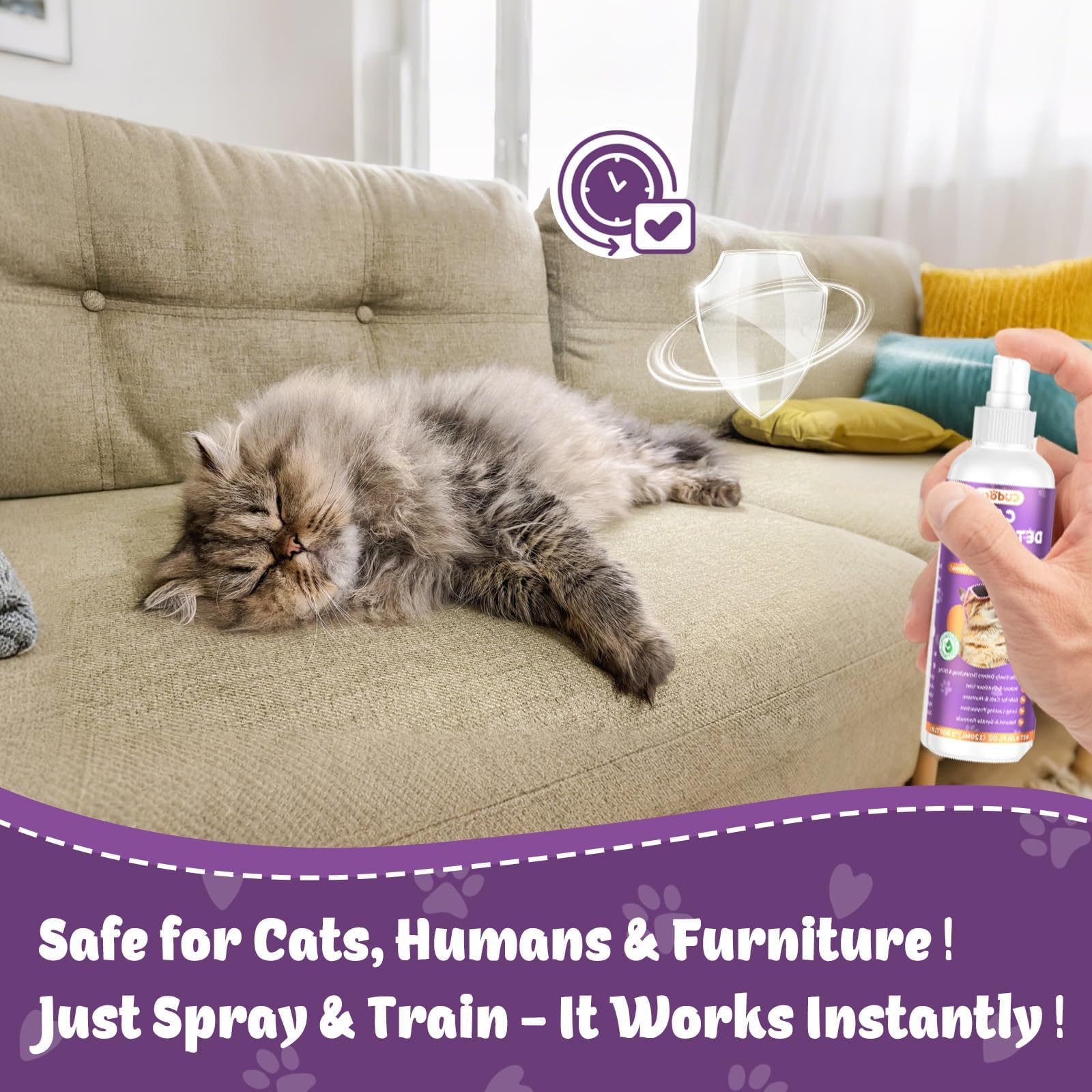 Cudory spray on walls and cords helps train cats away from restricted areas.