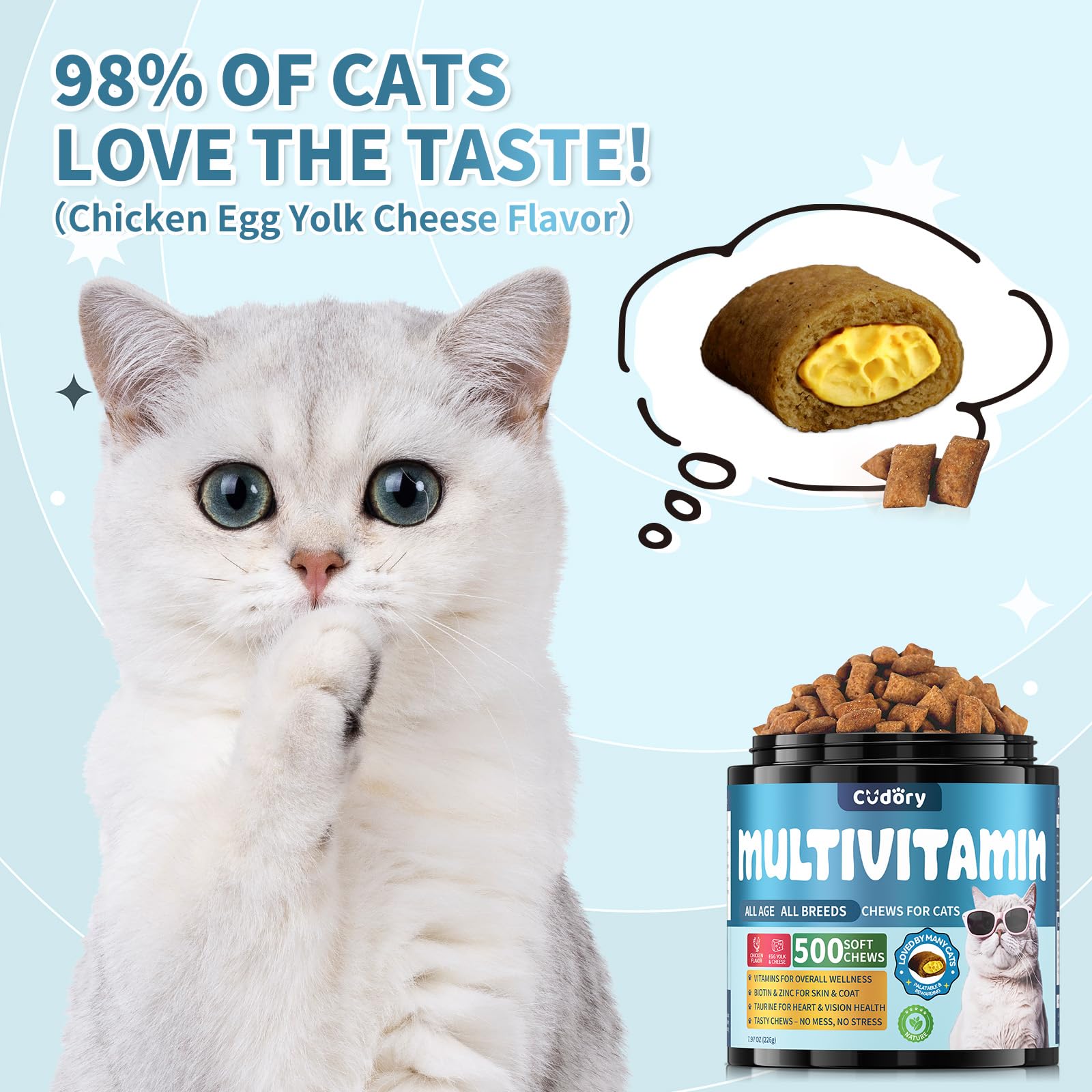 Cudory Cat Multivitamin center-filled chew showcasing appealing texture for picky eaters.