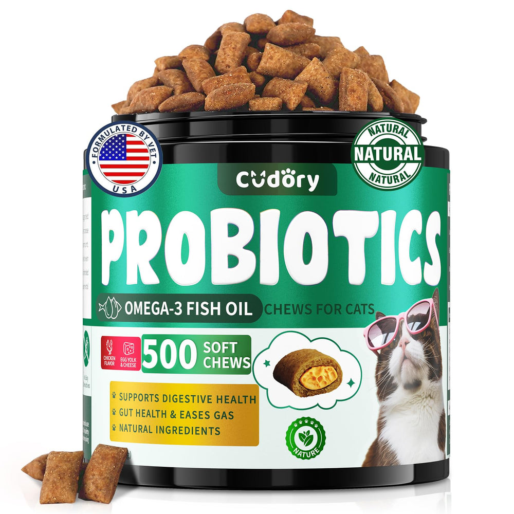 Cudory Cat Probiotics chews outside crunchy shell for gentle digestion support.