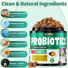 Cudory Cat Probiotics multi-strain formula supports balanced gut flora and occasional constipation relief.