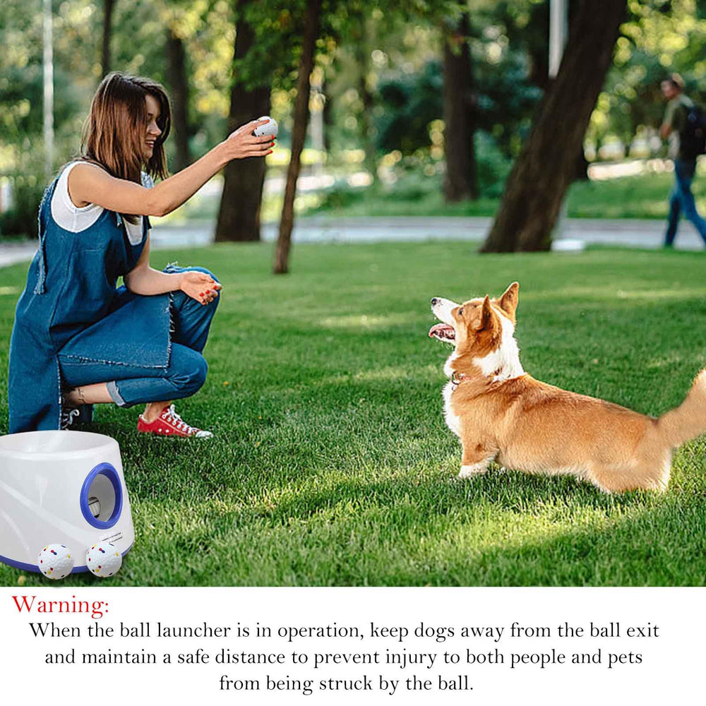 Cuelab dog ball launcher side controls showing adjustable distance options for different spaces.
