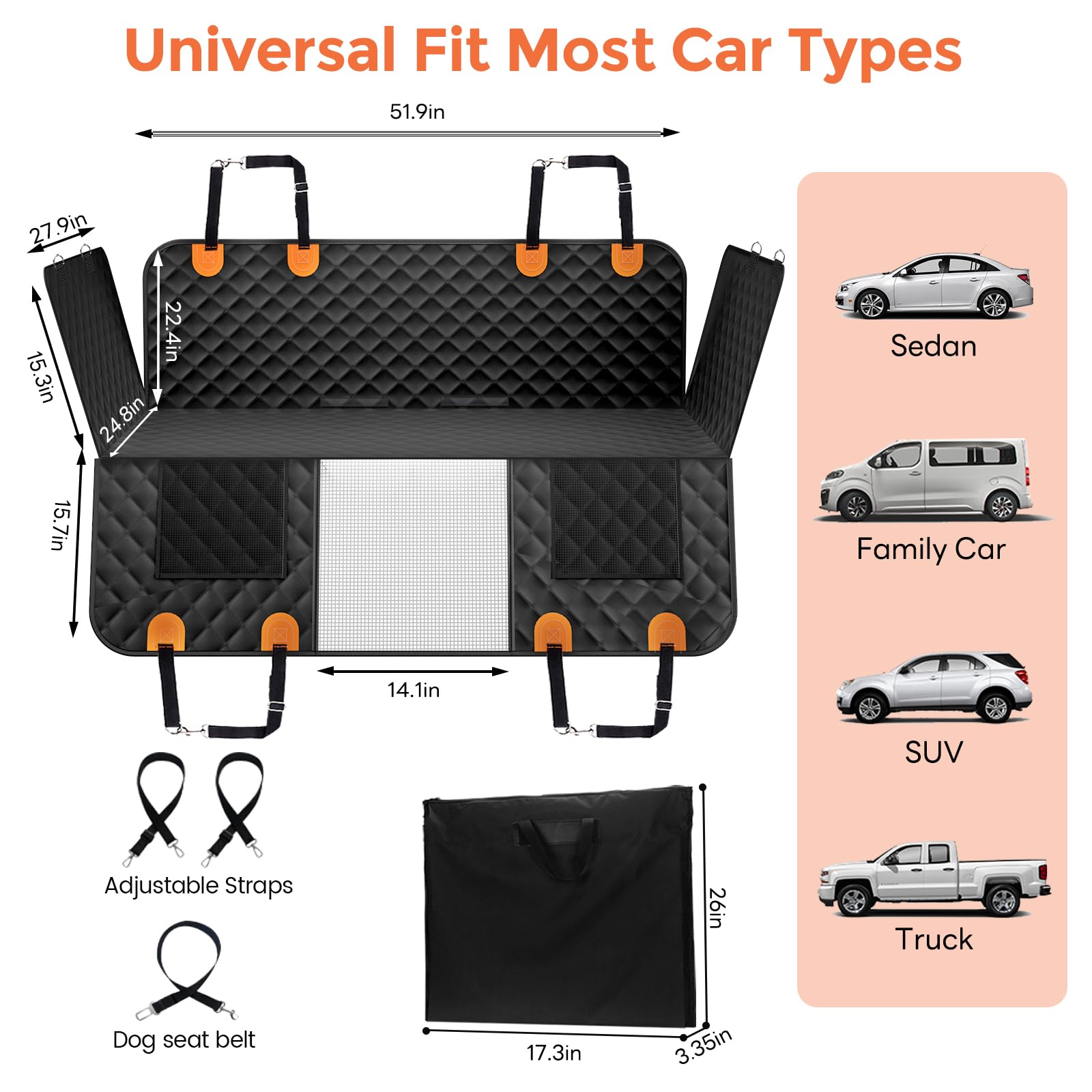 CUIOFREE dog seat cover zippered side flaps prevent falls.