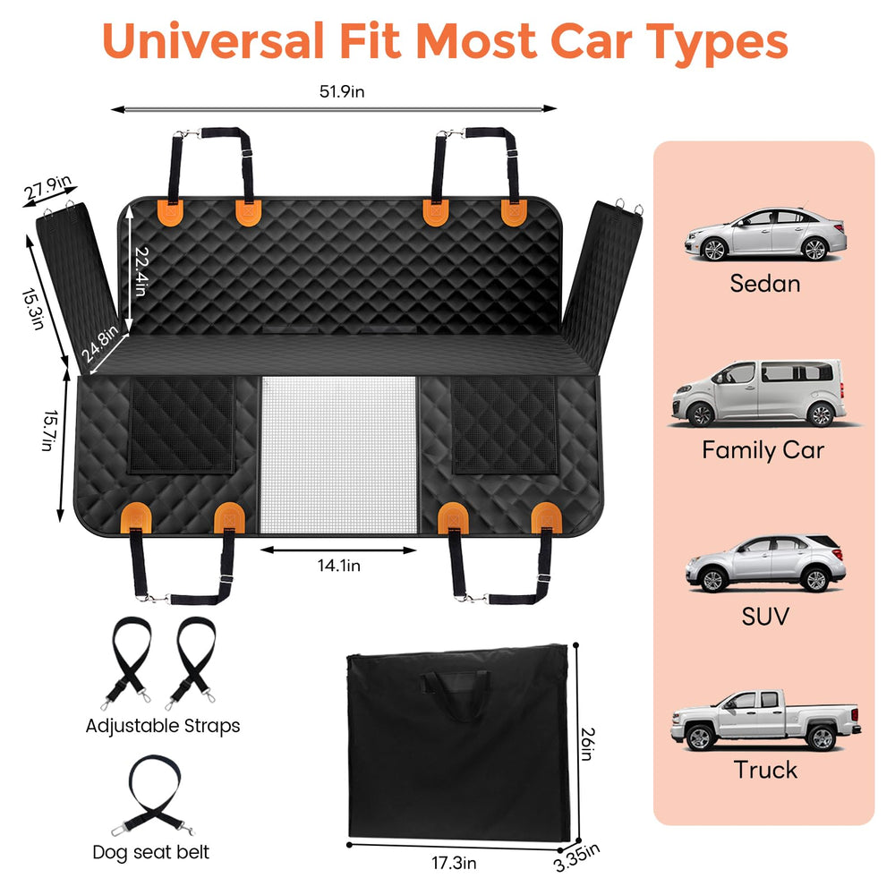 CUIOFREE dog seat cover zippered side flaps prevent falls.