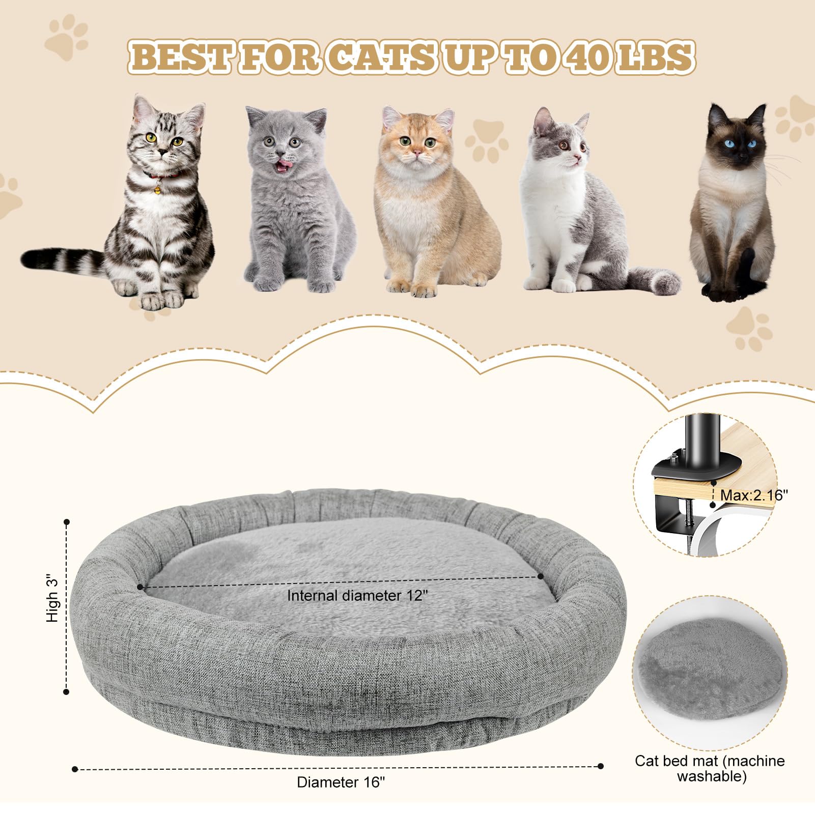 Cuipingoo cat bed sturdy metal construction supports up to 40 lbs.
