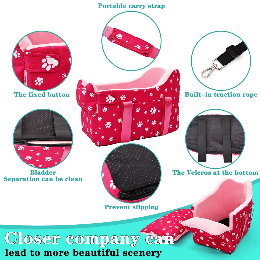 Cullaby center console dog seat pink waterproof cover protects against spills and mess.