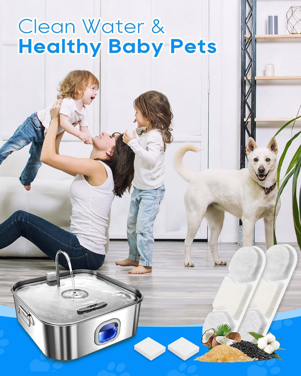 Cunina pet water fountain water clarity improves drinking experience.