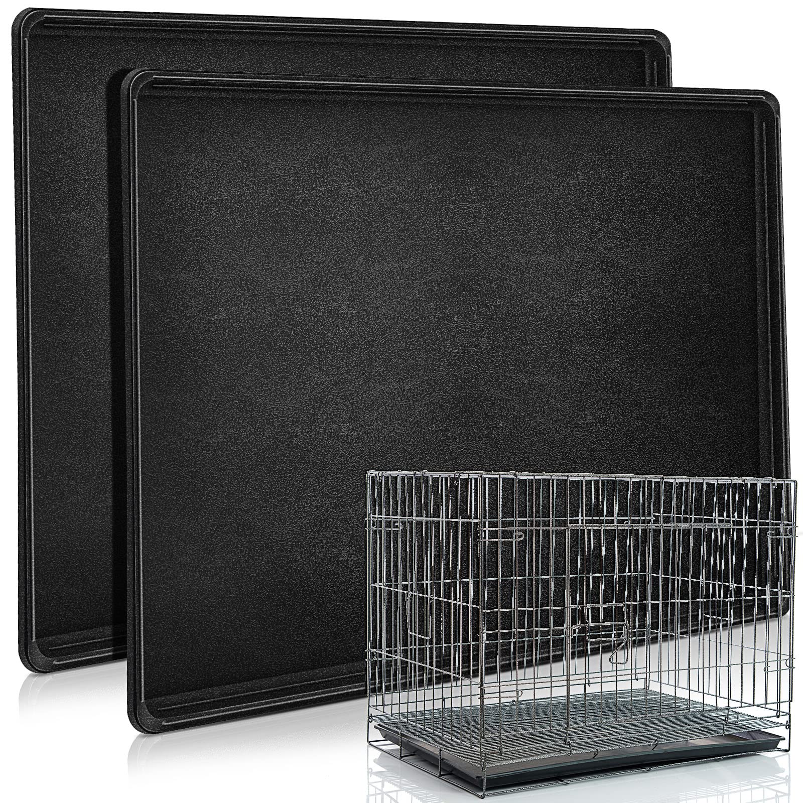 Cunno 2-pack dog crate pan tray front view—fits 42x27 crates and helps contain spills