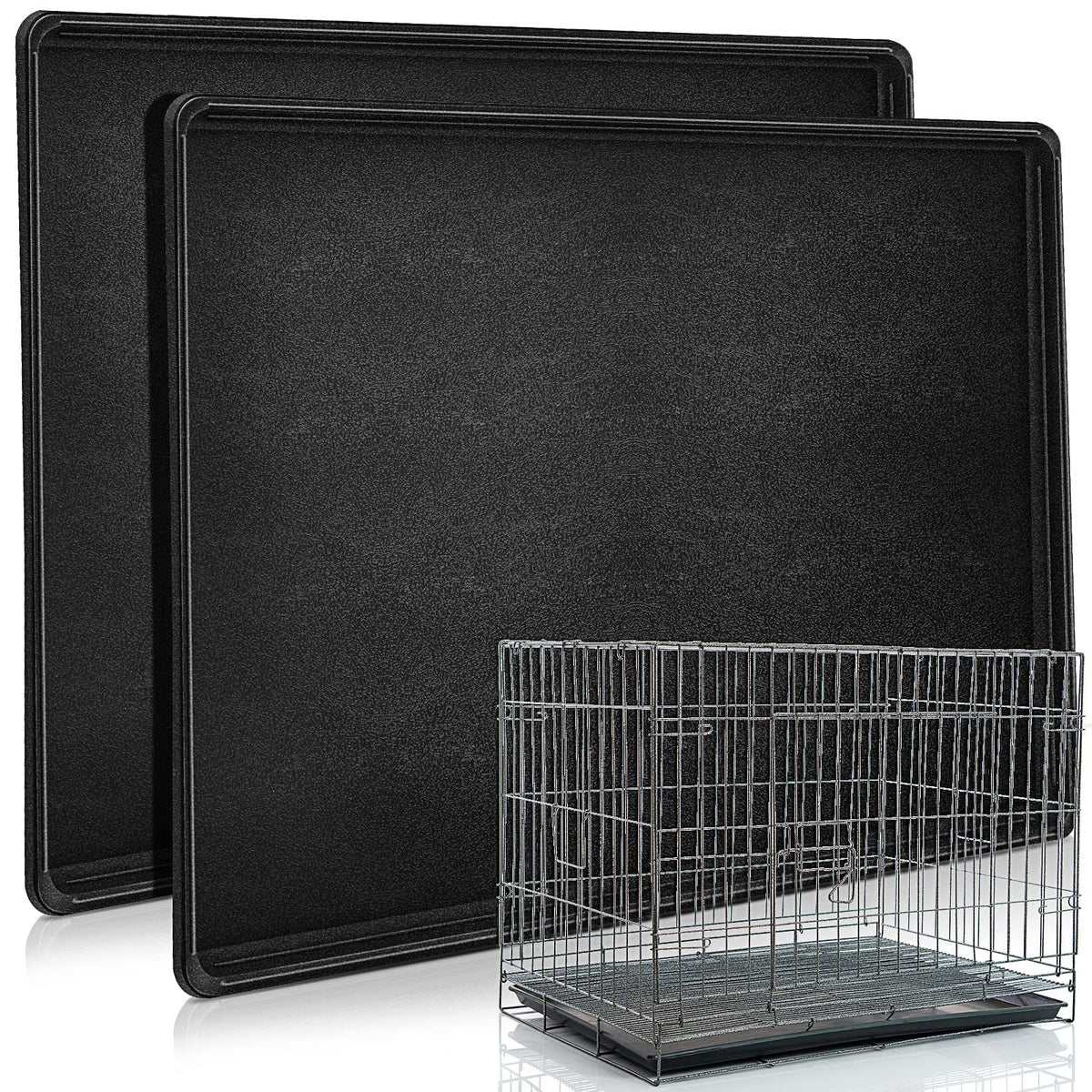 Cunno 2-pack dog crate pan tray front view—fits 42x27 crates and helps contain spills