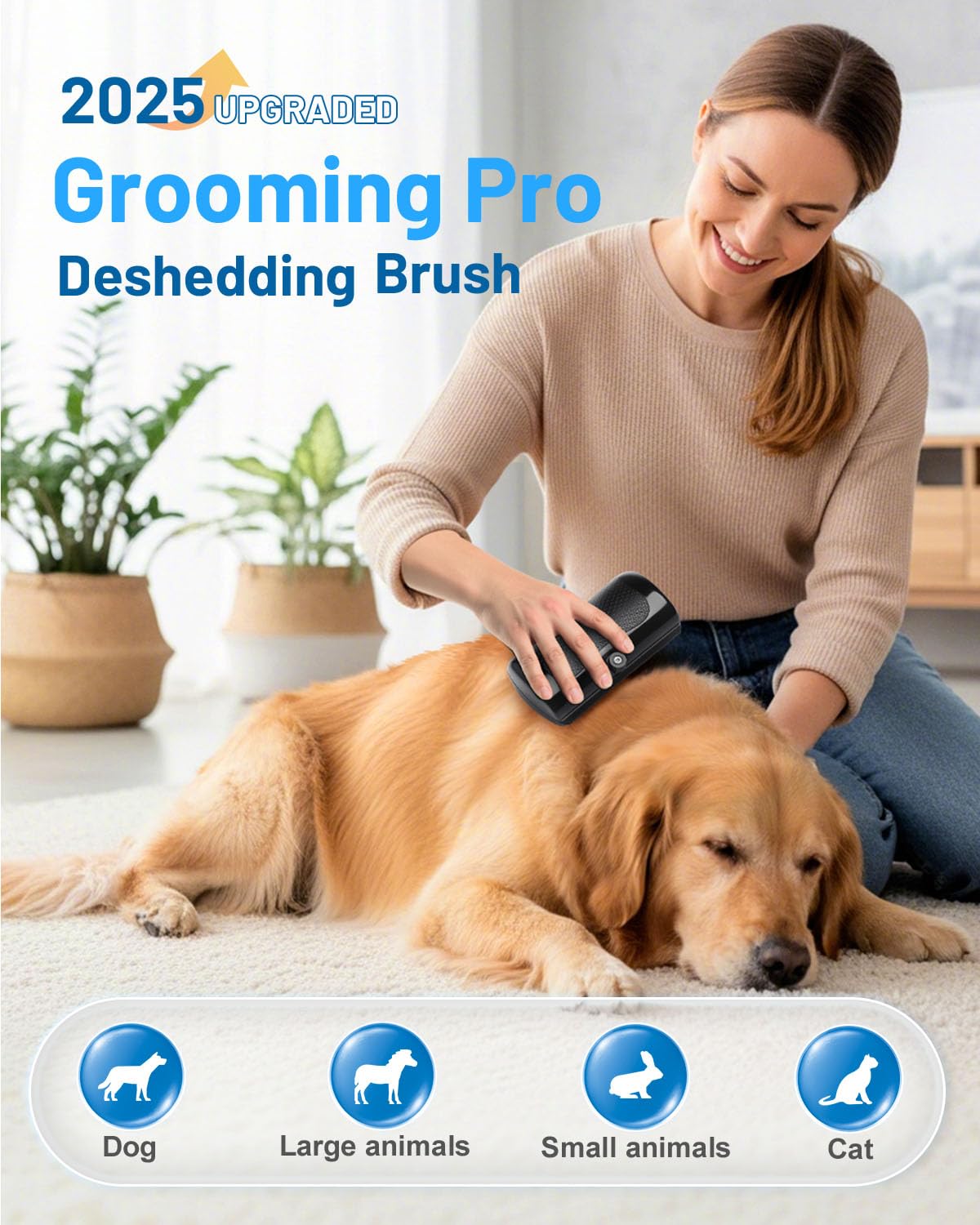 Cupofpet Grooming Pro Deshedding Brush with metal teeth for efficient loose fur removal.