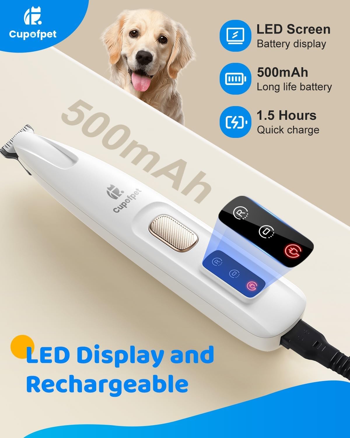 Cupofpet paw trimmer white housing design emphasizing ergonomic grip.