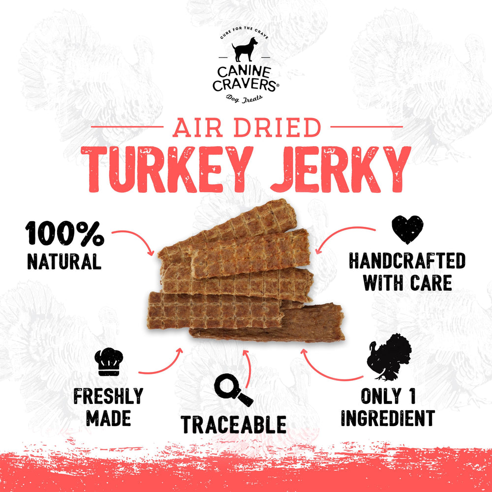 Cure for the Crave Canine Cravers air-dried jerky strips on plate for premium nutrition.