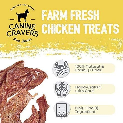 Cure for the Crave Canine Cravers packaging and label indicating human-grade, air-dried chicken.