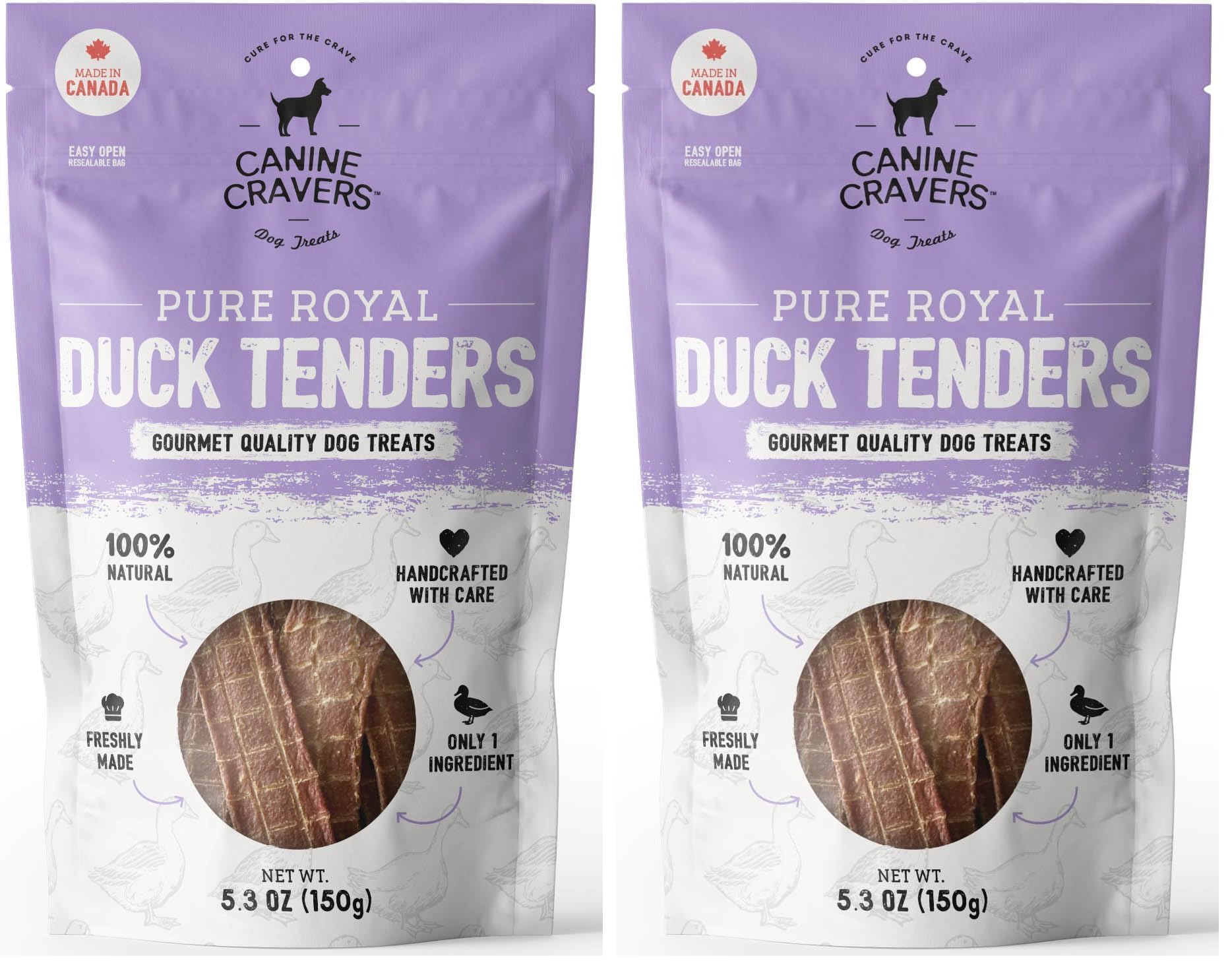 Cure for the Crave Canine Cravers pure royal duck tender strips in a two-pack for training rewards.