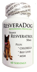 CurEase Resveradog bottle label shows natural antioxidant blend for dogs.