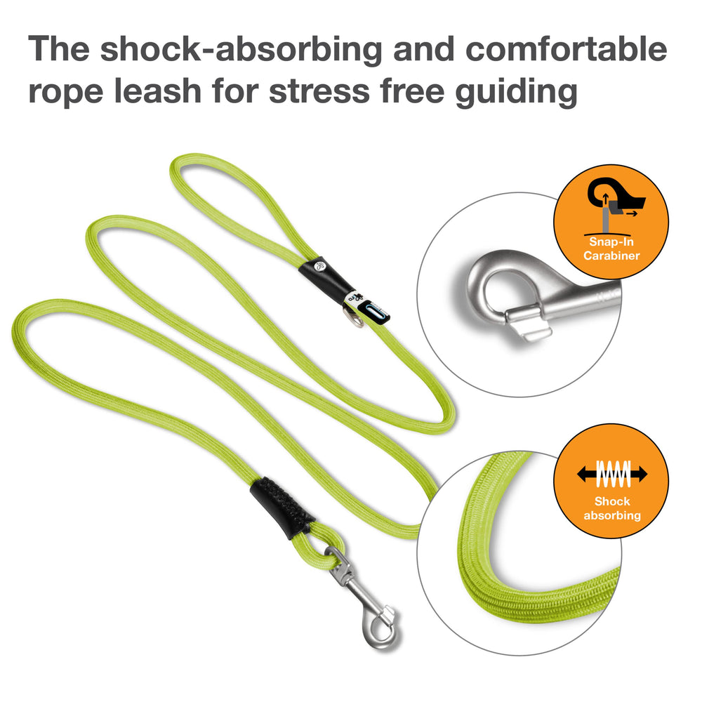 Curli Stretch Comfort Leash Lime M rope detail highlights elastic grip and durability.