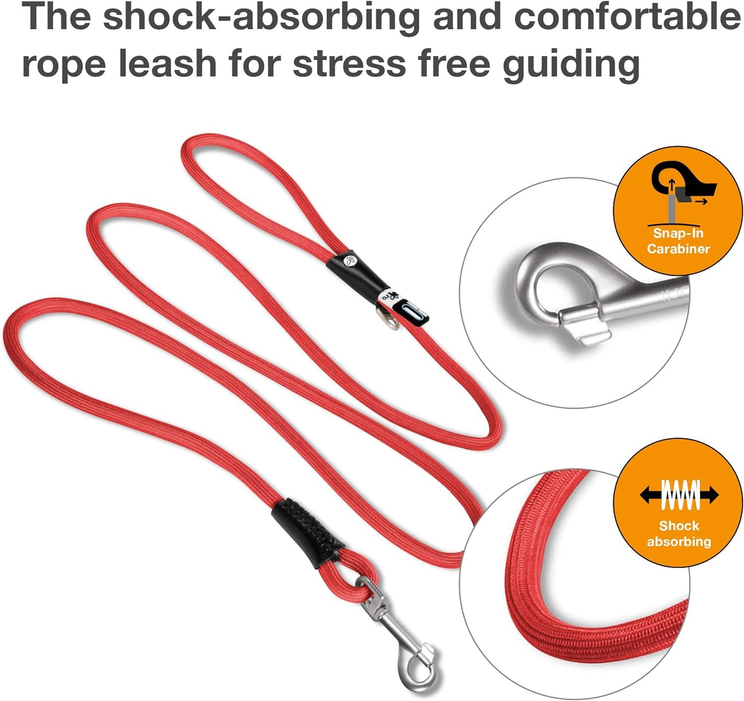 Curli Stretch Comfort Leash Red M soft-rope-closeup highlighting premium grip