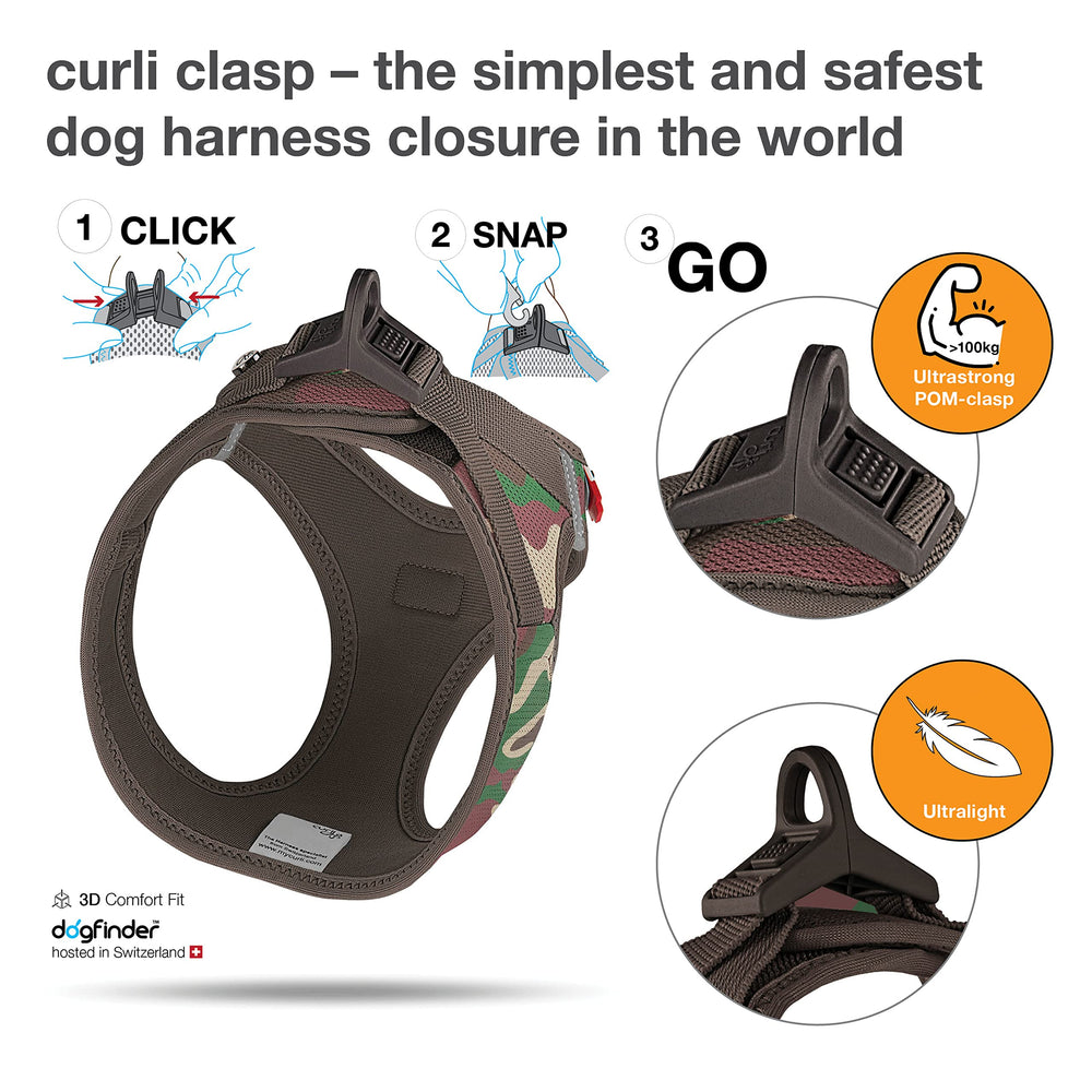 Curli Vest Harness Clasp Air-Mesh Camouflage 3XS buckle close-up demonstrates durable high-strength clasp.