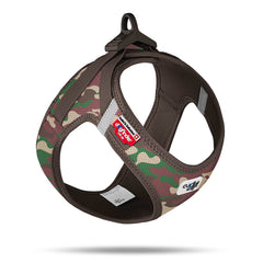 Curli Vest Harness Clasp Air-Mesh Camouflage 3XS front view shows lightweight comfort during daily walks.