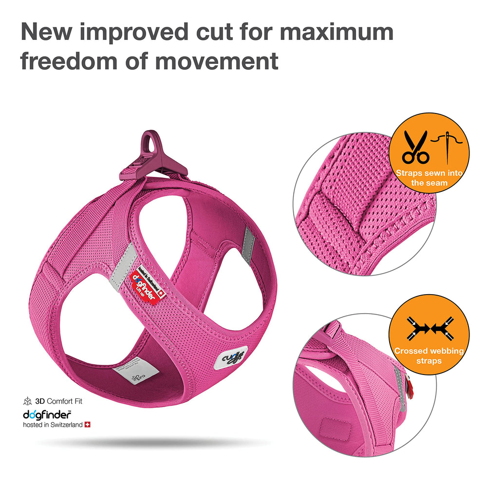 Curli Vest Harness Clasp Air-Mesh Fuchsia L buckle demonstrates secure one-handed attachment.