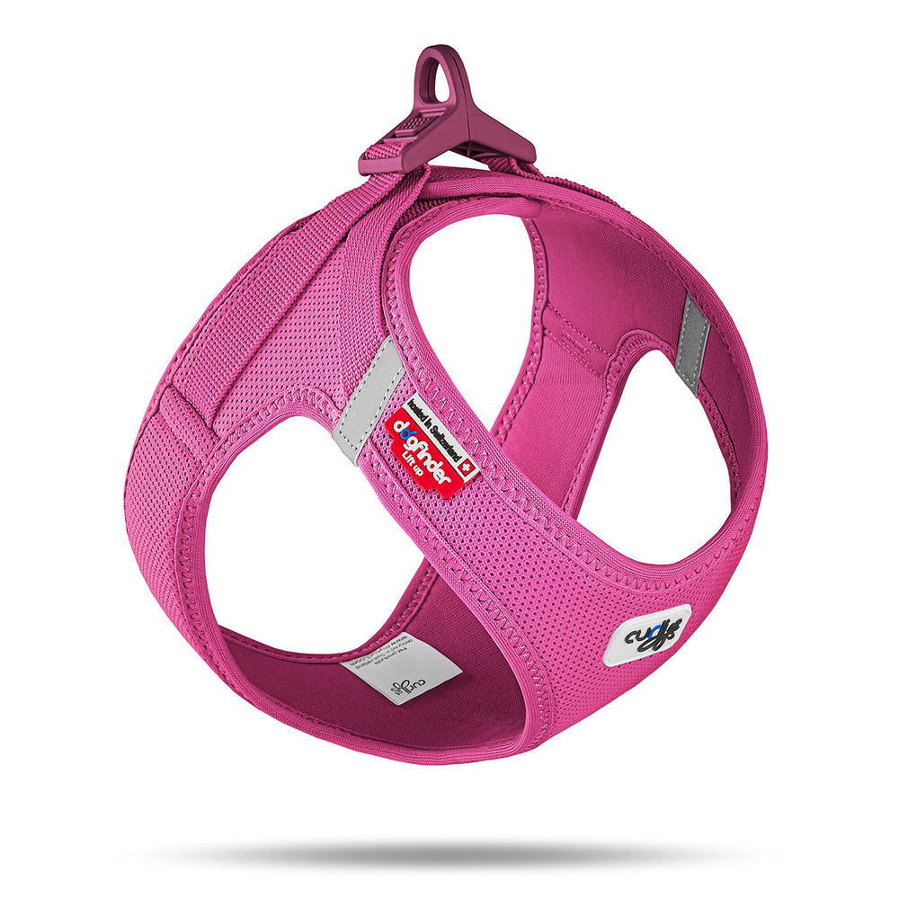 Curli Vest Harness Clasp Air-Mesh Fuchsia L overview highlights lightweight comfort for daily walks.
