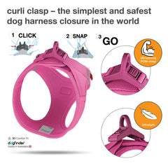 Curli Vest Harness Clasp Air-Mesh Fuchsia L padding reduces pressure for comfortable wear.