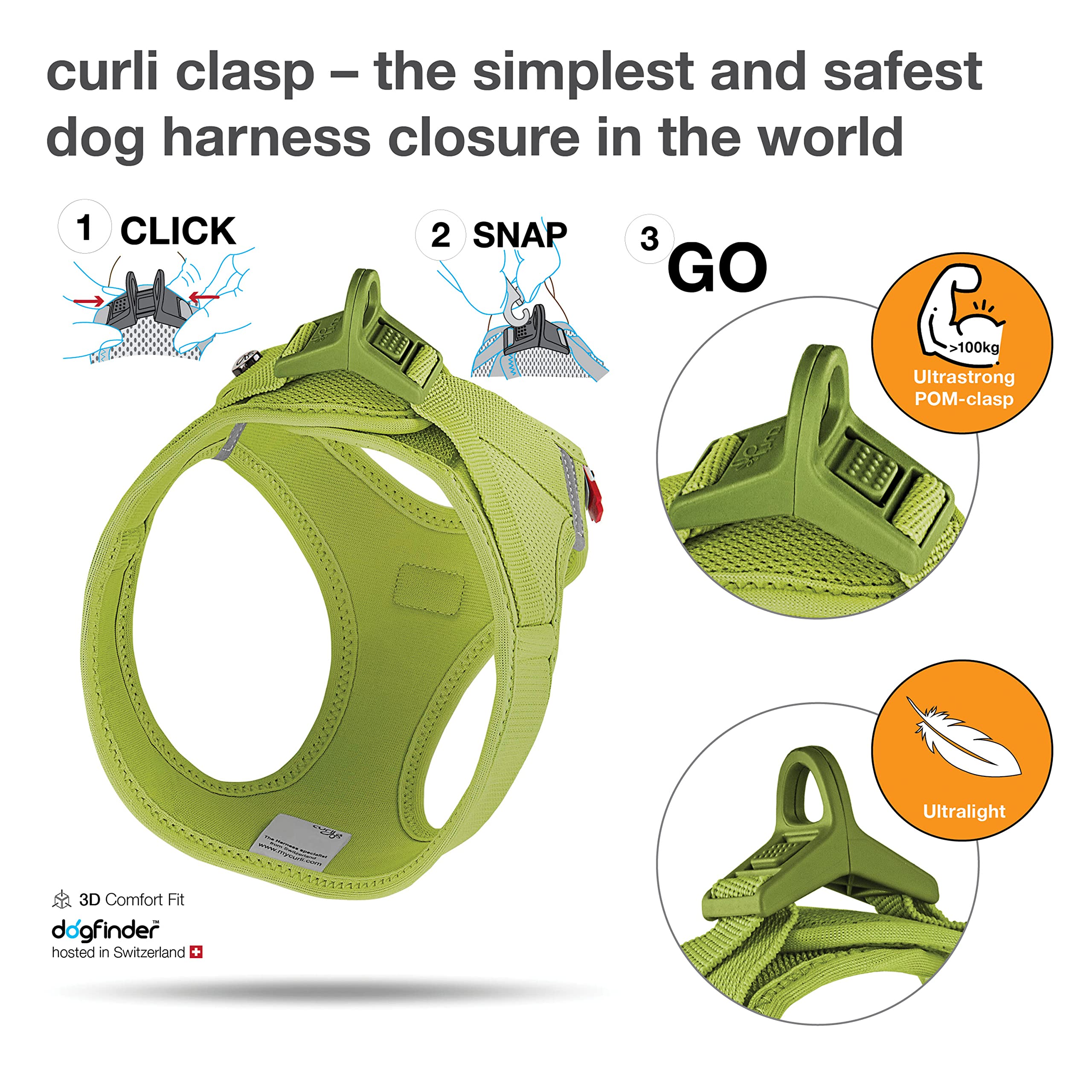 Curli buckle close-up on Air-Mesh Lime S shows high-strength, secure closure.