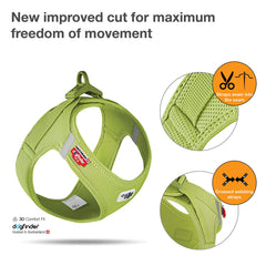 Curli Vest Harness Clasp Air-Mesh Lime S strap close-up, highlighting comfortable, pressure-free contact.