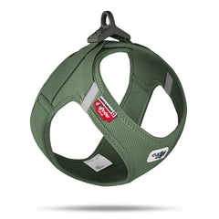 Curli Vest Harness Clasp Air-Mesh Moss L buckle enables one-handed leash attachment for secure control.