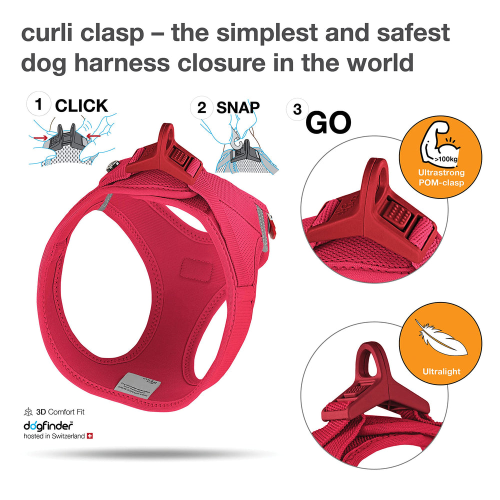 Curli Vest Harness Clasp Air-Mesh Red side view highlights ergonomic shape